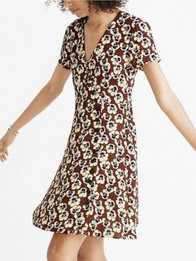 Madewell Brown Floral V-Neck A-Line Dress